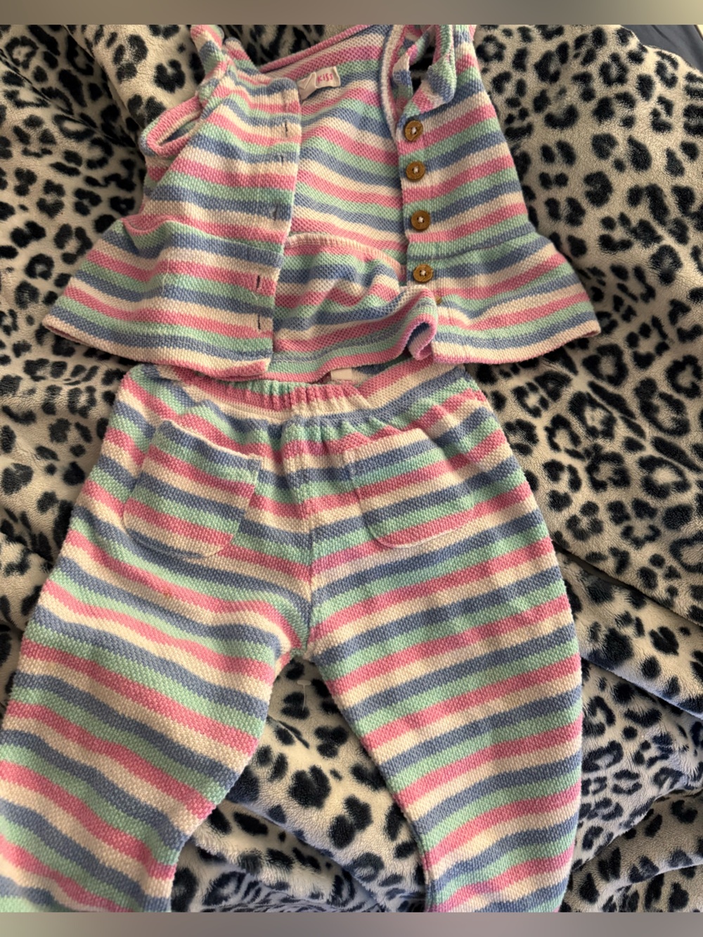 Kids Pastel Rainbow Striped Knit Set - Pink, Blue & Green